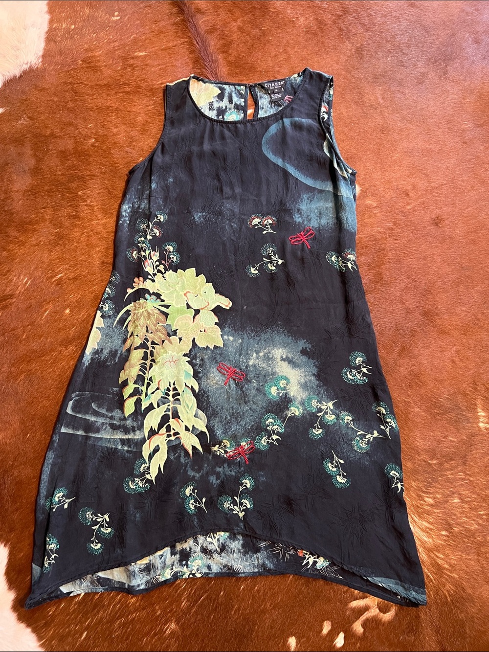 Vintage Citron Santa Monica 100% Silk Sleeveless Dress Size M